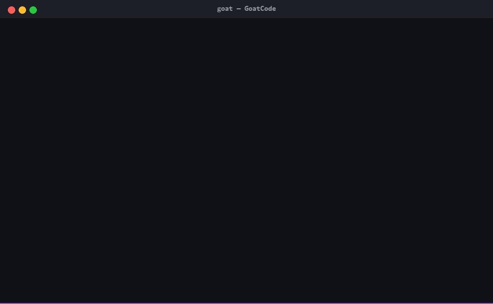 GoatCode terminal session doing real work: reading files, running commands, editing code